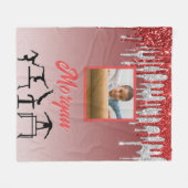 体操レッド&シルバーグリッタードリップカスタム写真 フリースブランケット (正面(横))