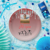 体操レッド&シルバーグリッタードリップカスタム写真 ペーパープレート (パーティー)