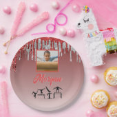 体操レッド&シルバーグリッタードリップカスタム写真 ペーパープレート (パーティー)