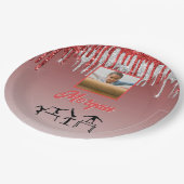 体操レッド&シルバーグリッタードリップカスタム写真 ペーパープレート (アングル)