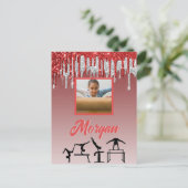 体操レッド&シルバーグリッタードリップカスタム写真 ポストカード (スタンド正面)