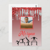 体操レッド&シルバーグリッタードリップカスタム写真 ポストカード (正面/裏面)