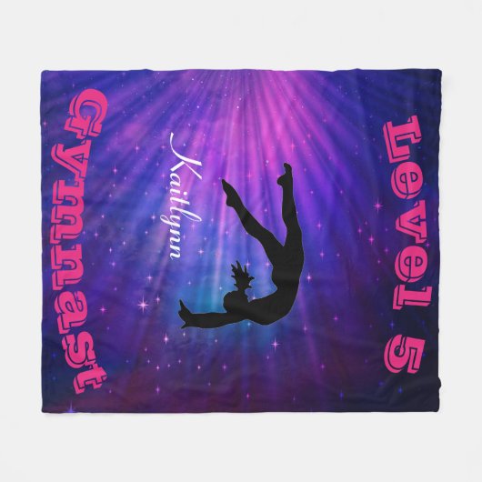 体操レベルスターバスト(任意の名前とレベル番号) フリースブランケット (正面(横))