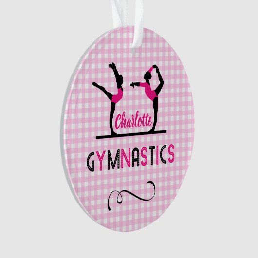 体操体操姿カワイトピンクパーソナライズされた オーナメント (正面)