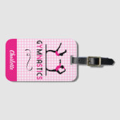 体操体操姿カワイトピンクパーソナライズされた ラゲッジタグ (正面横)