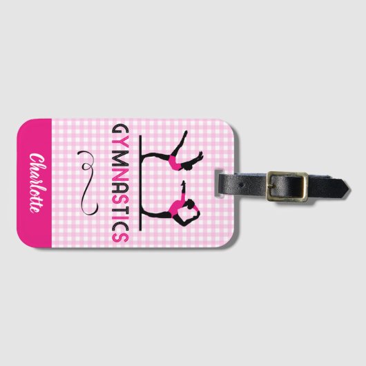 体操体操姿カワイトピンクパーソナライズされた ラゲッジタグ (正面横)
