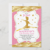体操向けピンク |金ゴールドスターズガールバースデーパーティー 招待状 (正面)