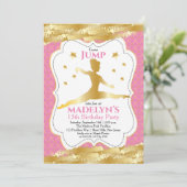 体操向けピンク |金ゴールドスターズガールバースデーパーティー 招待状 (スタンド正面)