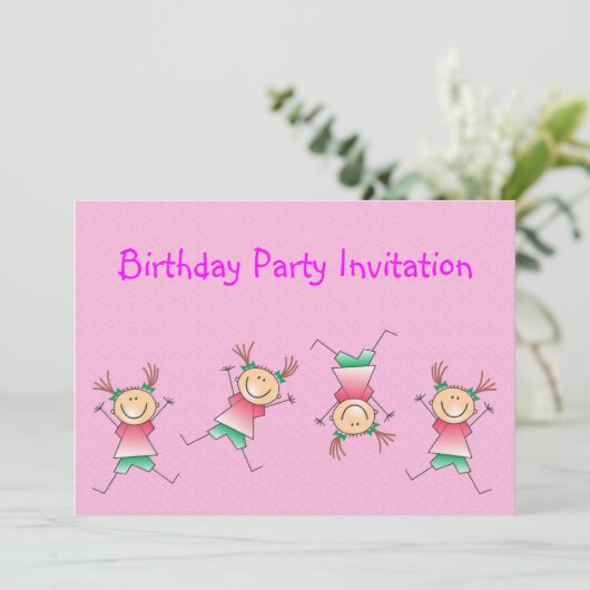 体操女の子を持つ誕生日のパーティの招待状 招待状 (スタンド正面)