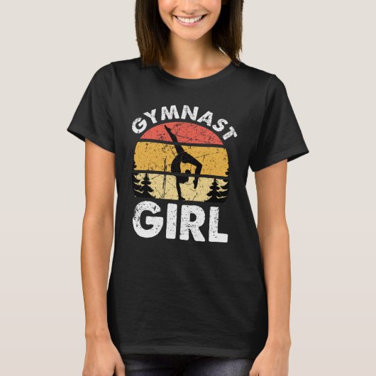 体操女子男性少女ティーンエイジャー体操ダンスレトロ Tシャツ (正面)