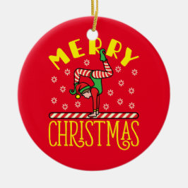 体操小妖精や小人オンビーム体操クリスマス セラミックオーナメント