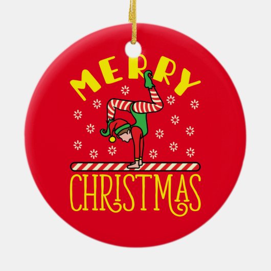 体操小妖精や小人オンビーム体操クリスマス セラミックオーナメント (裏面)