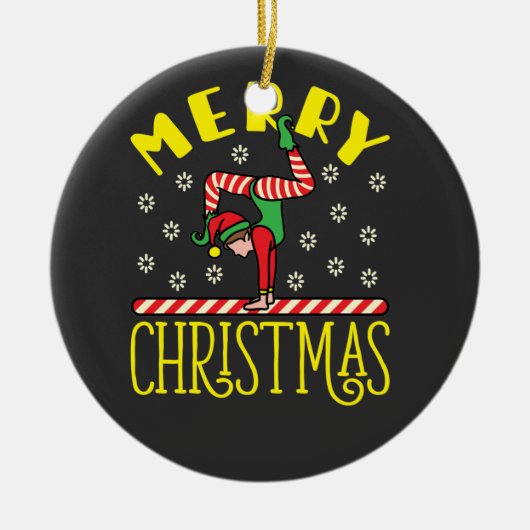 体操小妖精や小人ビーム体操クリスマスTシャツ セラミックオーナメント (正面)