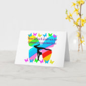 体操感動的ガールバタフライデザイン カード (黄色い花)