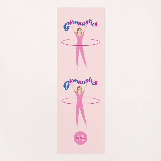 体操文字ピンクフラフーピングガールモノグラム ヨガマット (正面)