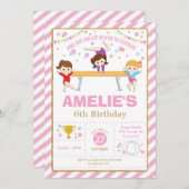 体操誕生日ダンスパーティーガールピンクと金ゴールド 招待状 (正面/裏面)