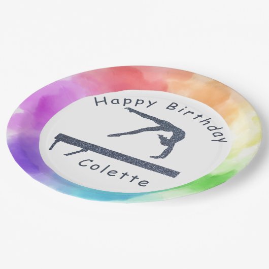 体操誕生日バランスビーム水カラスプラッシュ ペーパープレート (アングル)