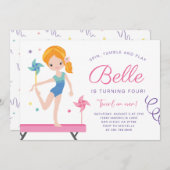 体操誕生日招待状とPinwheels 招待状 (正面/裏面)