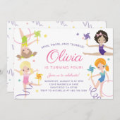 体操誕生日招待状とPinwheels 招待状 (正面/裏面)