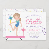 体操誕生日招待状とPinwheels 招待状 (正面/裏面)