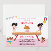 体操誕生日招待状ピンクジムパーティー 招待状 (正面/裏面)