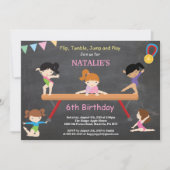 体操誕生日招待状ピンクジムパーティー 招待状 (正面)