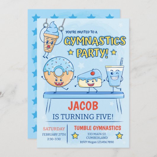 体操誕生日招待状ボーイ 招待状 (正面/裏面)
