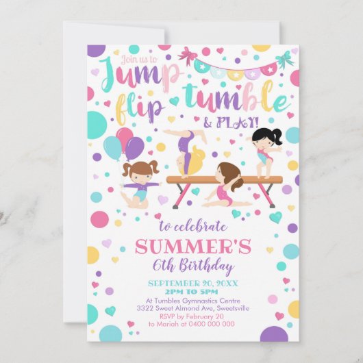 体操誕生日招待状体操パーティー 招待状 (正面)