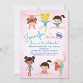 体操誕生日招待状 – ガールズピンク 招待状 (正面)