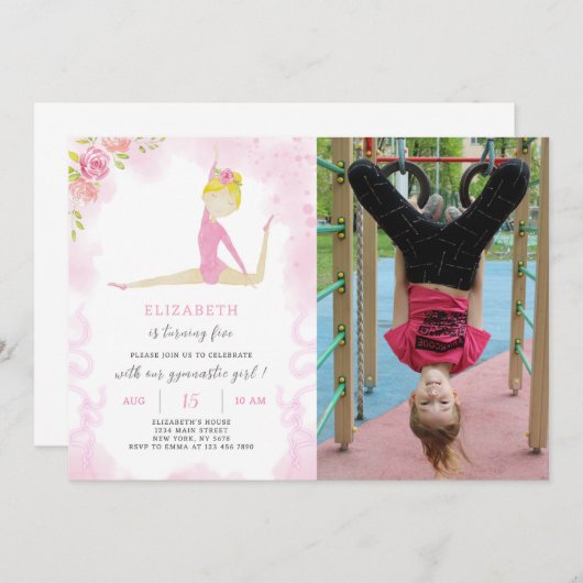 体操誕生日招待状（写真付） 招待状 (正面/裏面)