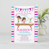 体操誕生日招待状/女の子/ピンクティール(緑がかった色) 招待状 (スタンド正面)