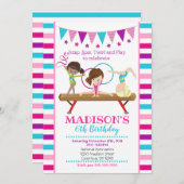 体操誕生日招待状/女の子/ピンクティール(緑がかった色) 招待状 (正面/裏面)