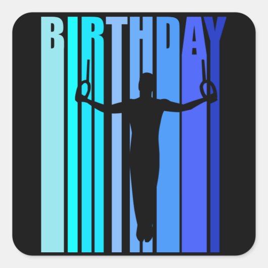 体操誕生日男性体操選手レトロスタイルリングや輪 スクエアシール (正面)