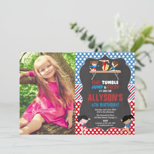 体操赤白青五輪誕生日写真 招待状 (スタンド正面)