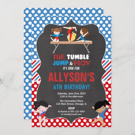 体操赤白青五輪誕生日 招待状 (正面/裏面)