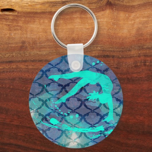 体操選手の部族柄の青 キーホルダー (正面)