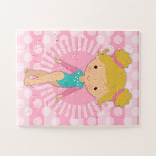 体操選手 – かわいい体操ピンクのアクアブロンド ジグソーパズル (横)