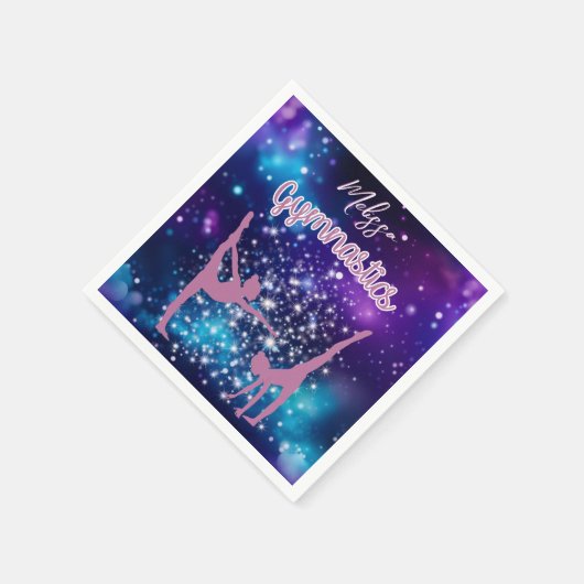 体操銀河系パープルターコイズ パーソナライズされた スタンダードカクテルナプキン (角)