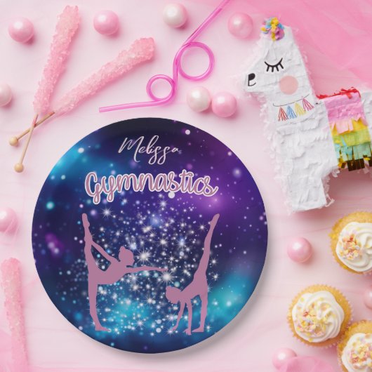 体操銀河系パープルターコイズ パーソナライズされた ペーパープレート (パーティー)