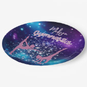体操銀河系パープルターコイズ パーソナライズされた ペーパープレート (アングル)