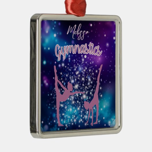 体操銀河系パープルターコイズ パーソナライズされた メタルオーナメント (右)