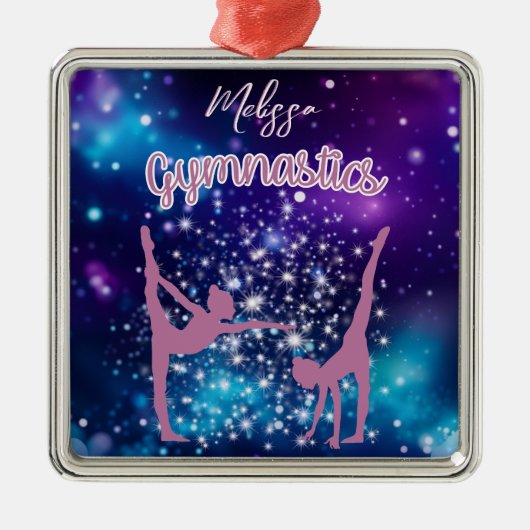 体操銀河系パープルターコイズ パーソナライズされた メタルオーナメント (正面)