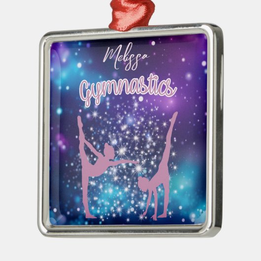 体操銀河系パープルターコイズ パーソナライズされた メタルオーナメント (左)