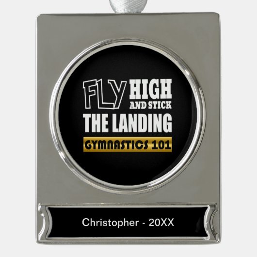 体操101フライ高 – バー体操選手 シルバープレートバナーオーナメント (正面)