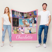 体操7フォトコラージュピンクフリースブランケット