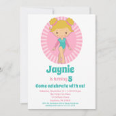 体操 – ブロンド体操ピンクの誕生日パーティー 招待状 (正面)