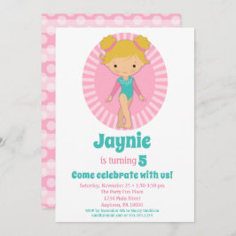体操 – ブロンド体操ピンクの誕生日パーティー 招待状