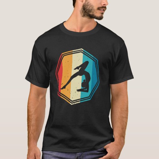 体操 レトロ サンセット シルエット 体操選手 Tシャツ (正面)