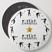 体操、女性、金ゴールドスター 缶バッジ (正面&裏面)