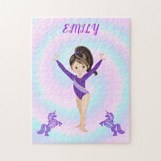 体操/紫のポニー/渦巻パーソナライズされたき ジグソーパズル (縦)